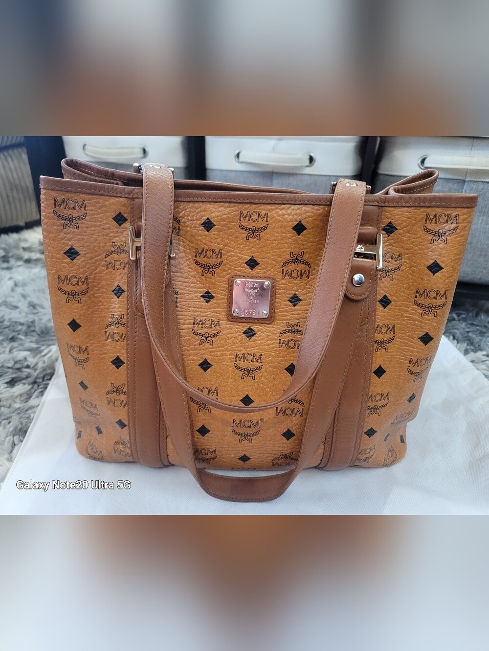 MCM Cognac Visetos Logo Leather Tote Bag